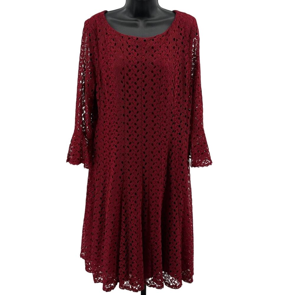 Rabbit Rabbit Rabbit Designs Dress WMNS 18 Lace Burgundy Bell Long Sleeves Lined